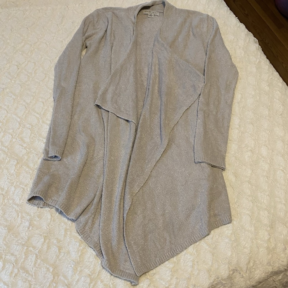 Barefoot Dreams Bamboo Chic Lite Small Open Front Cardigan Sweater‎ Grey Tan